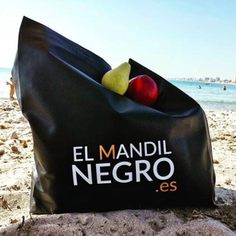 Bolsas de tela con fuelle negras impresas