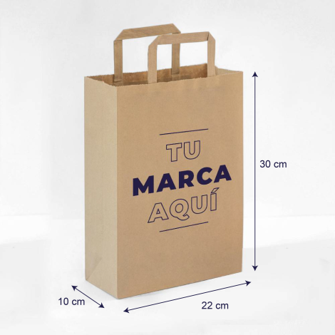 Bolsas de papel con asas planas kraft baratas 22x30x10