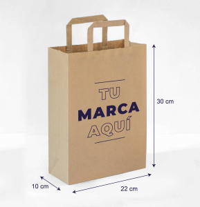 Bolsas de papel con asas planas kraft baratas 22x30x10